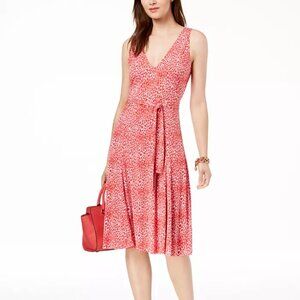 Michael Kors Poppy Red White Animal Print Knit Midi Dress Small
